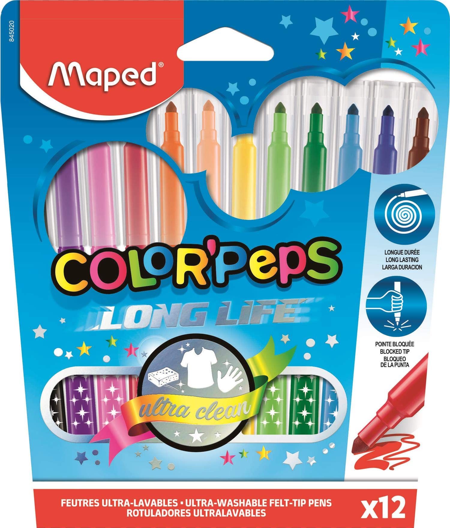 Maped Color Peps M845020 Set of 12 Fibre-Tip Pens in Cardboard Case