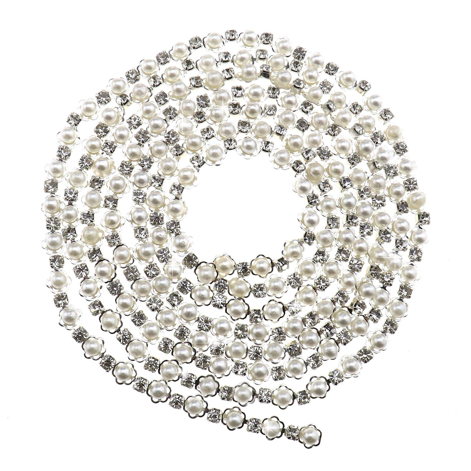 YINETTECH 2 Yard Pearl Beads Chain Trim Strands for Wedding Clothing Bridal Party Home Decoration DIY Craft White