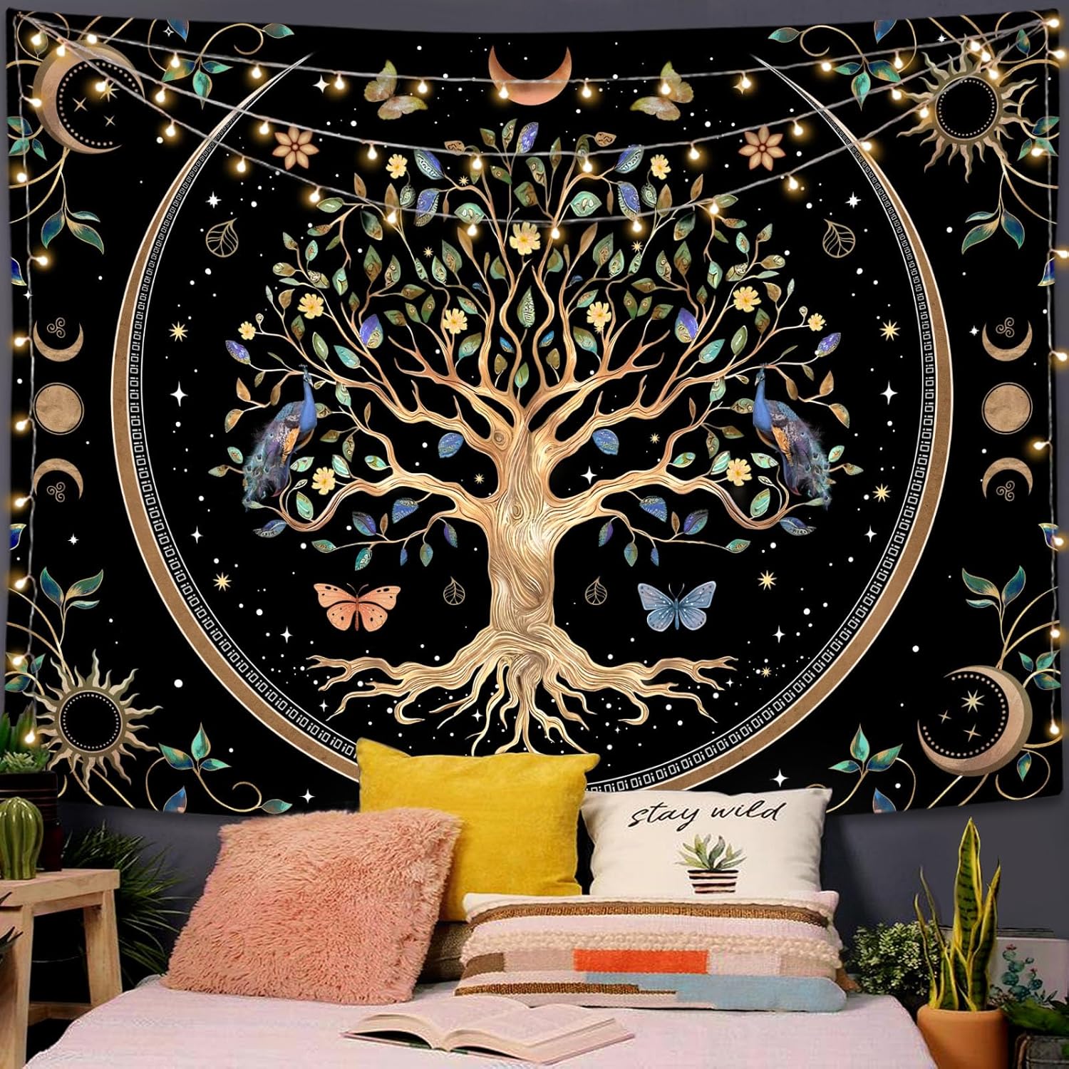 Tapestries - Spenlife Tree of Life Tapastry Moon Tapestry Butterfly Tapestries for Bedroom Aesthetic Tapastry's Wall Hanging Mandala Botanical Tapestry for Living Room Dorm (36