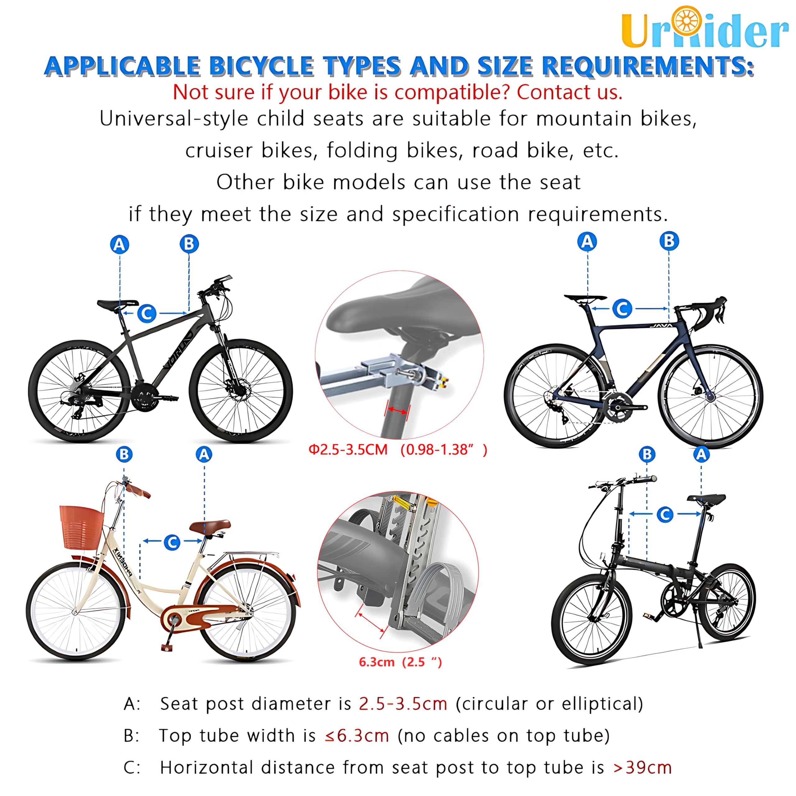 UrRider Child Bike Seat, Front Mount Kids Bike Seat,Fit Mountain Bikes, Cruiser Bikes, Folding Bikes, Ultra Light,Portable, Tool-Free, Quick-Release,Toddler Bike Seat for 2-6 Years(up to 60lbs)