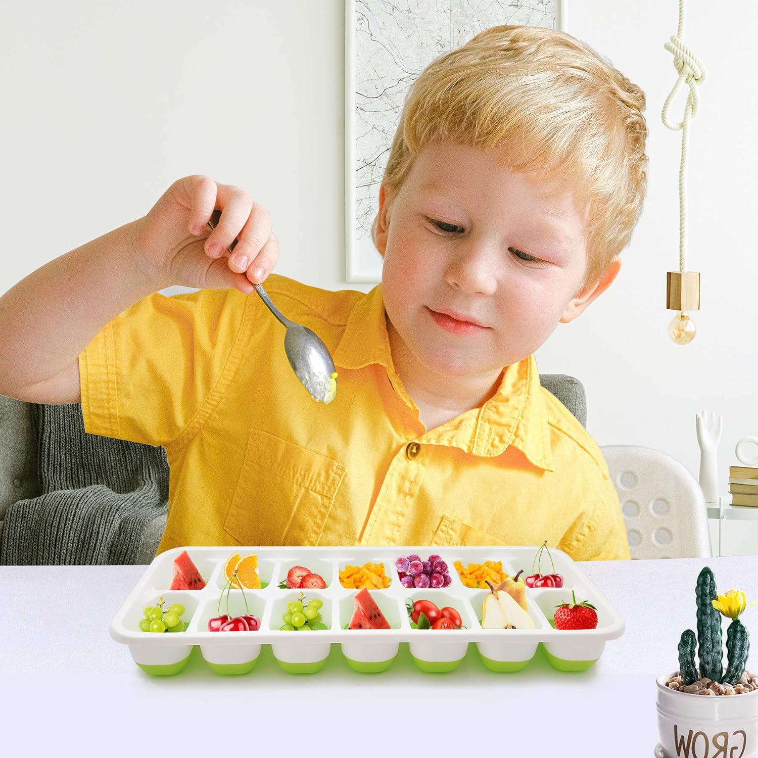 DOQAUS Ice Cube Trays 4 Pack, Easy-Release Silicone and Flexible 14-Ice Cube Trays with Spill-Resistant Removable Lid, LFGB Certified and BPA Free, for Whiskey, Cocktail, Stackable Flexible Ice Molds: Kitchen & Dining