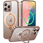 CASEKOO for iPhone 16 Pro Max Case Desert Titanium 360 Spin Magnetic Stand [Compatible with Magsafe][16FT Military Protection] Slim Hand-Polished Frame Titanium Alloy Sturdy Stand 6.9", Rose Gold