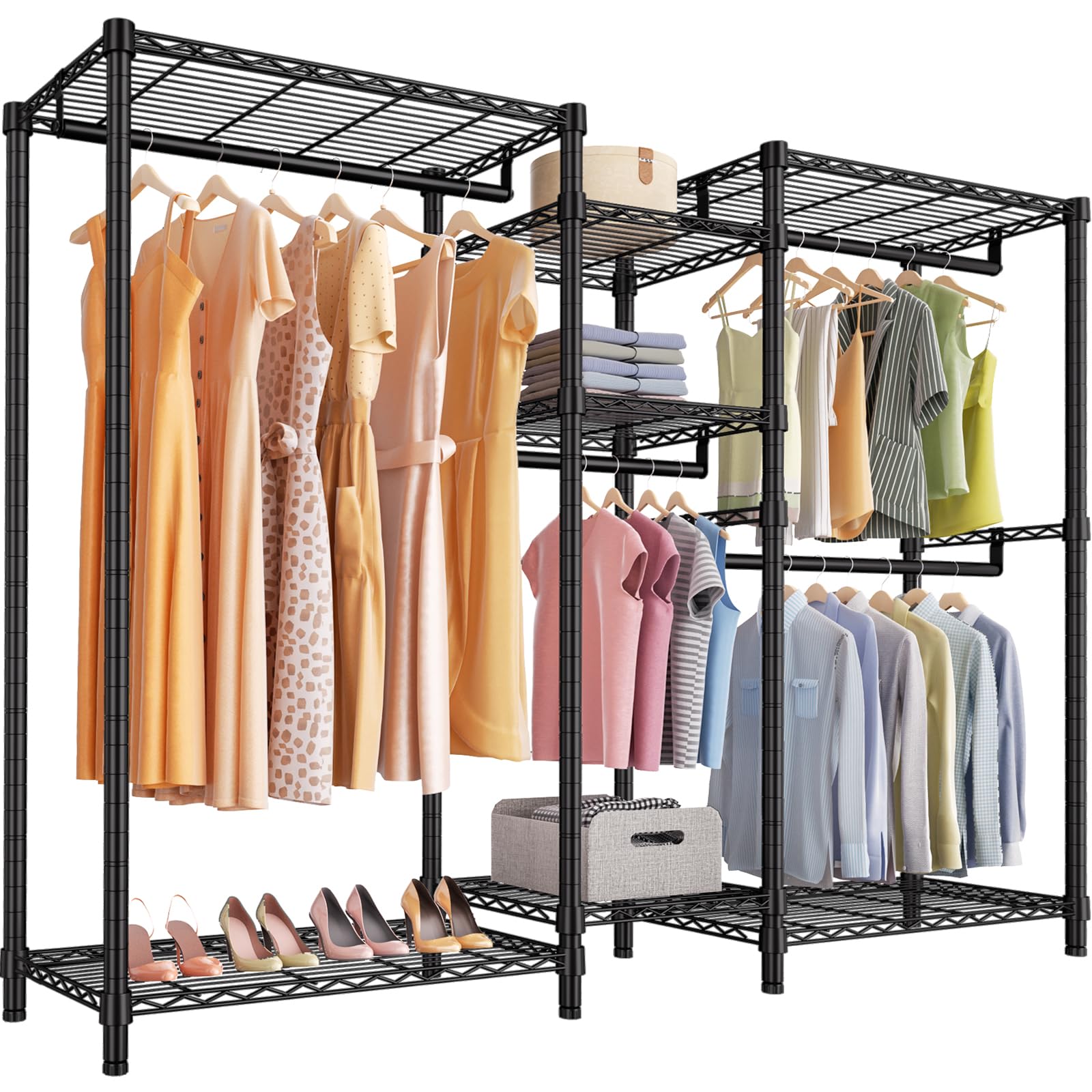 Photo 1 of VIPEK Classic V6 Wire Garment Rack Heavy Duty Clothes Racks with Shelves, Freestanding Portable Wardrobe Closet Rack for Hanging Clothes Closet System 68.9" L x 15.7" W x 76.4" H, Load 850LBS, Black