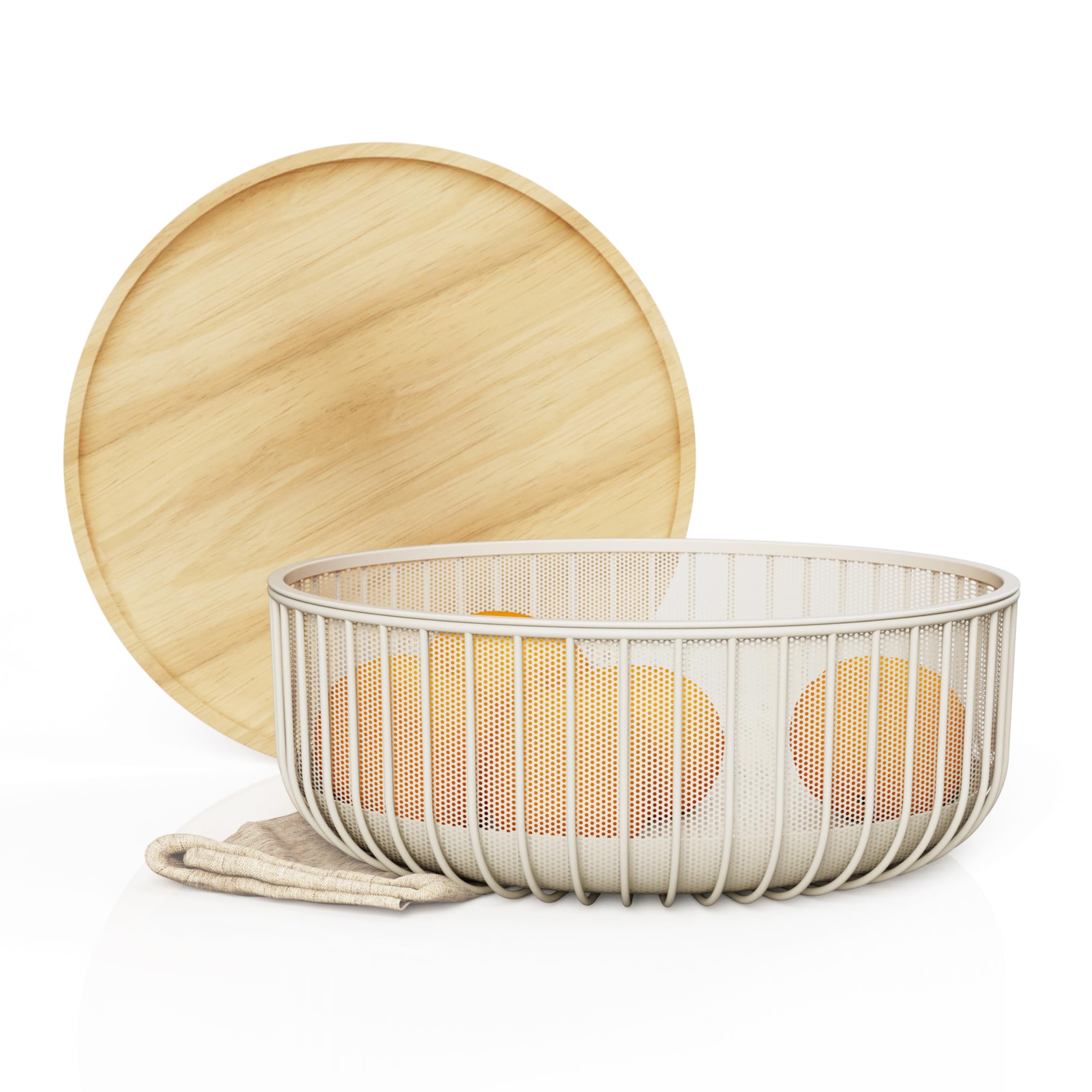 Photo 1 of Libken Metal Wire Mesh Fruit Baskets with Wooden Lid - Fly-Proof Indoor Solution for Fresh Fruits - Covered Fruit Bowl - Produce Cover Against Flies for Vegetables - Warm Gray