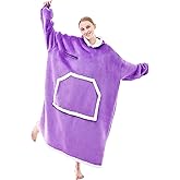 IFNOW Wearable Blanket Hoodie, Oversized Sherpa Fleece Hooded Sweatshirt with Eye Mask, Cozy and Giant Blanket Hoodie with Sleeves Extra Long for Adults Men Women, Purple