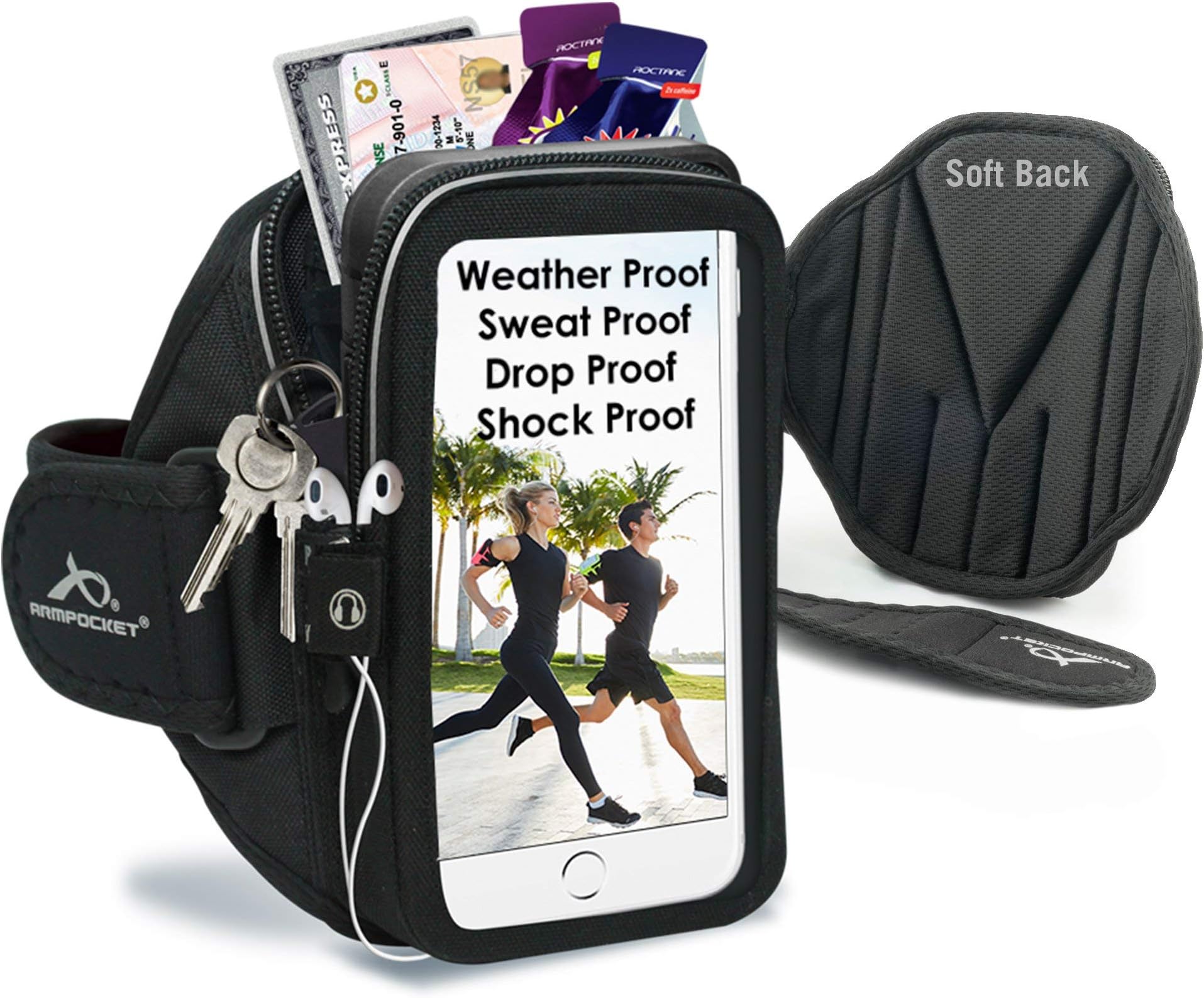 Armpocket Ultra i-35 armband for iPhone X/8/7/6s/6, Galaxy S8/S7S/6, S7/6 edge or Google Pixel 2/1 with slim cases or other phones up to 6.0"