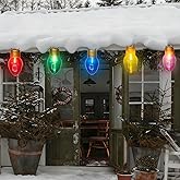 Jumbo Xmas String Lights 16FT Large Christmas Hanging Lights with 10 Count 5'' LED Giant Multicolor Bulbs, C7 Big Bulb Vintage Christmas Light for Holiday Home Tree Roof Yard Garden Decor, Green Wire