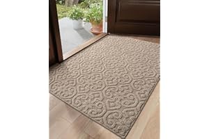 DEXI Front Door Entryway Mat Non Slip, Washable Inside Entrance for House Floor Low Profile, Thin Entry Doormat Absorbent Dirt Trapper, 32x48 Light Beige
