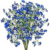 MEIVINES Artificial Flowers 8PCS Silk Flowers with Long Stems, Fake Flowers Bulk Fake Babys Breath, Royal Blue Flowers for Tall Vase Outdoor Garden Wedding Party Home Table Centerpiece