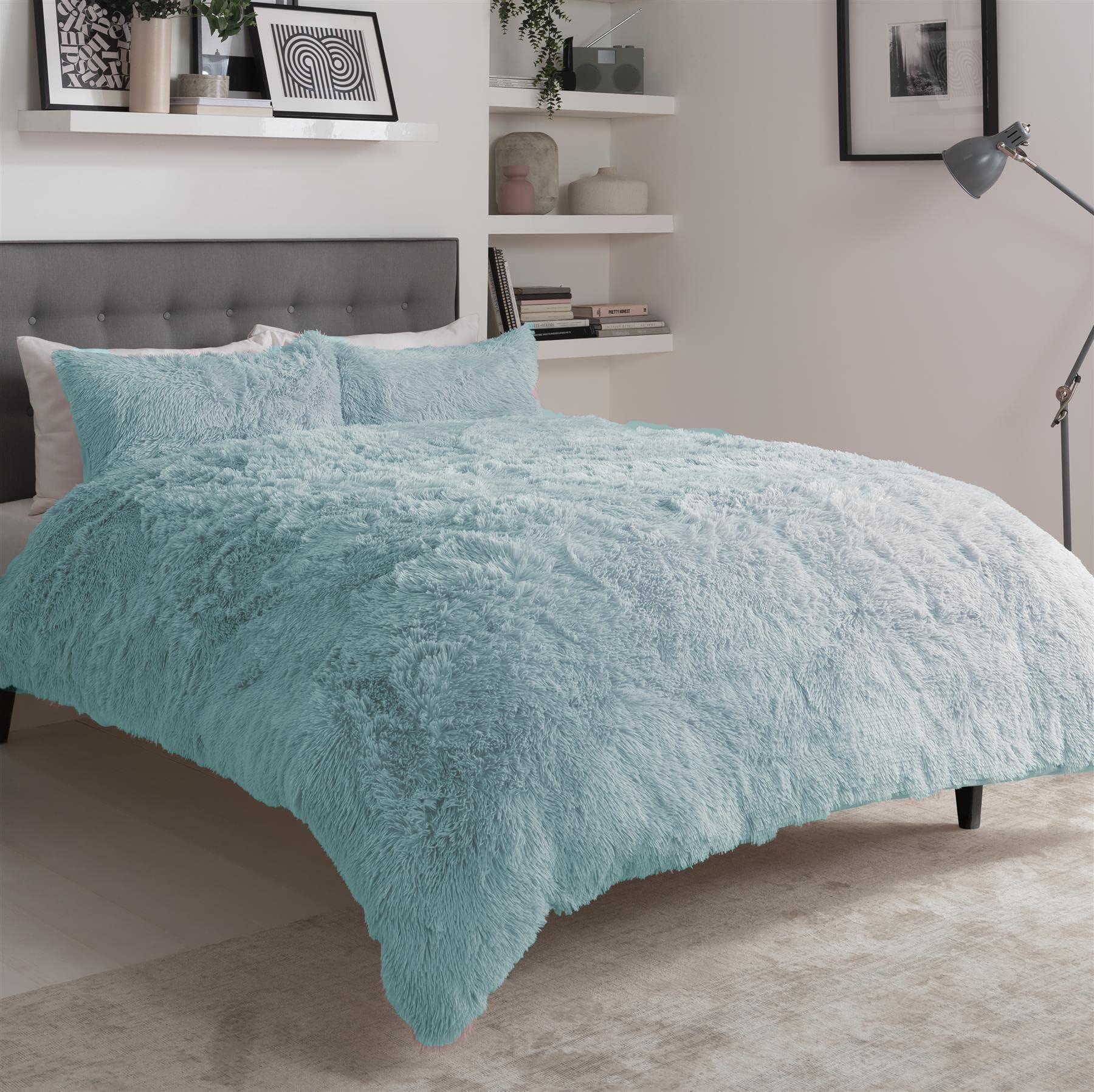 Olivia Rocco Snuggle Duvet Cover Set Super Soft Fluffy Quilt Sets Warm Cosy Winter Bedding, Duck egg Single