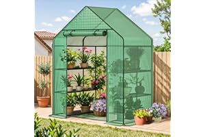 GREZJXC Outdoor Greenhouse with Screen Door,Outside Heavy Duty Walk in Green House for Garden Plants PE Protection Thermostatic Waterproof Green Small