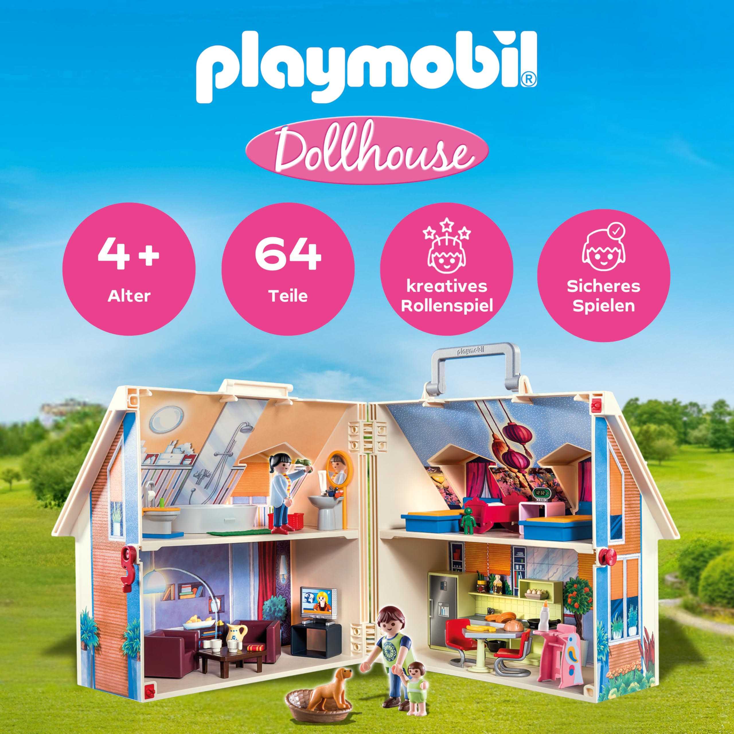 PLAYMOBIL | Dollhouse |Spielzeug für Kinder ab 4 Jahren | Mitnehm-Puppenhaus mit Griff | 70985 3