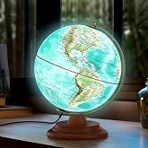 JOWHOL Illuminated Globe of the World with Wooden Stand, 8'' World Globe for Kids &amp; Adults' Learning Built-in LED Night Light, Home Office Classroom Decor Geography Gifts(Elegant Turquoise)
