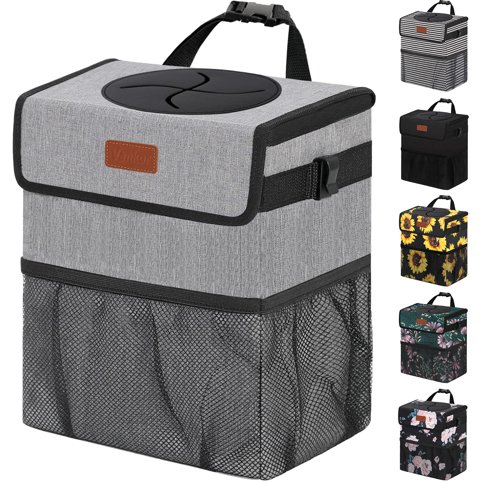 Photo 1 of Vankor Car Trash Can Trash Bag Bin Hanging Waterproof Automotive Car Garbage Cans Leak Proof Vehicle Trash Can Grey