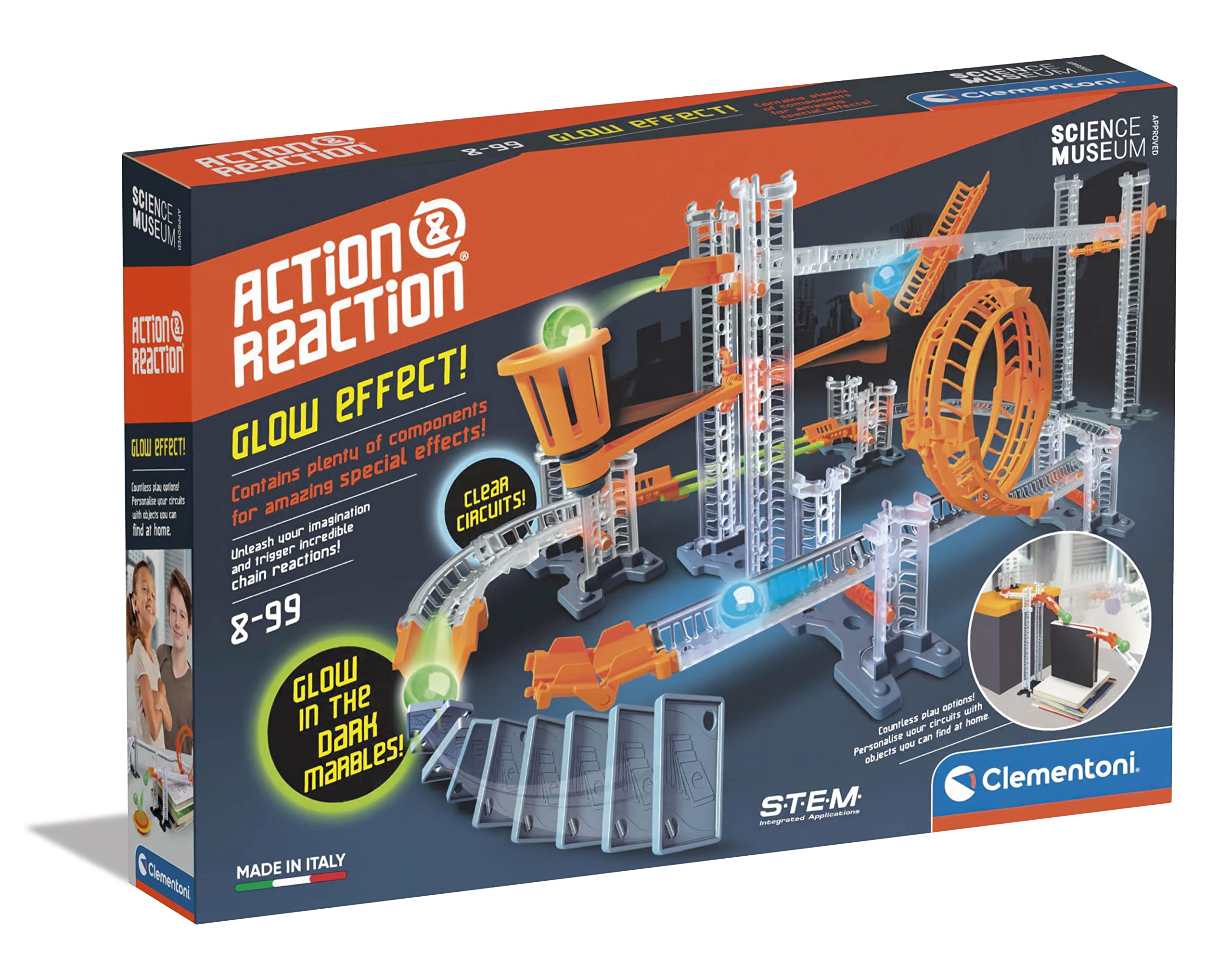 Clementoni 61353, Action&Reaction Glow Effect Building toy for Children, Ages 8 Plus