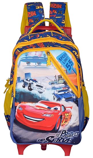 Disney School Bag, Backpack Cum Bag with Trolley/for Boys 07+ Years Pixar Car Serve & Protect Cross Chain 31 (L) Polyester (Dat-700-17), Colour: Blue