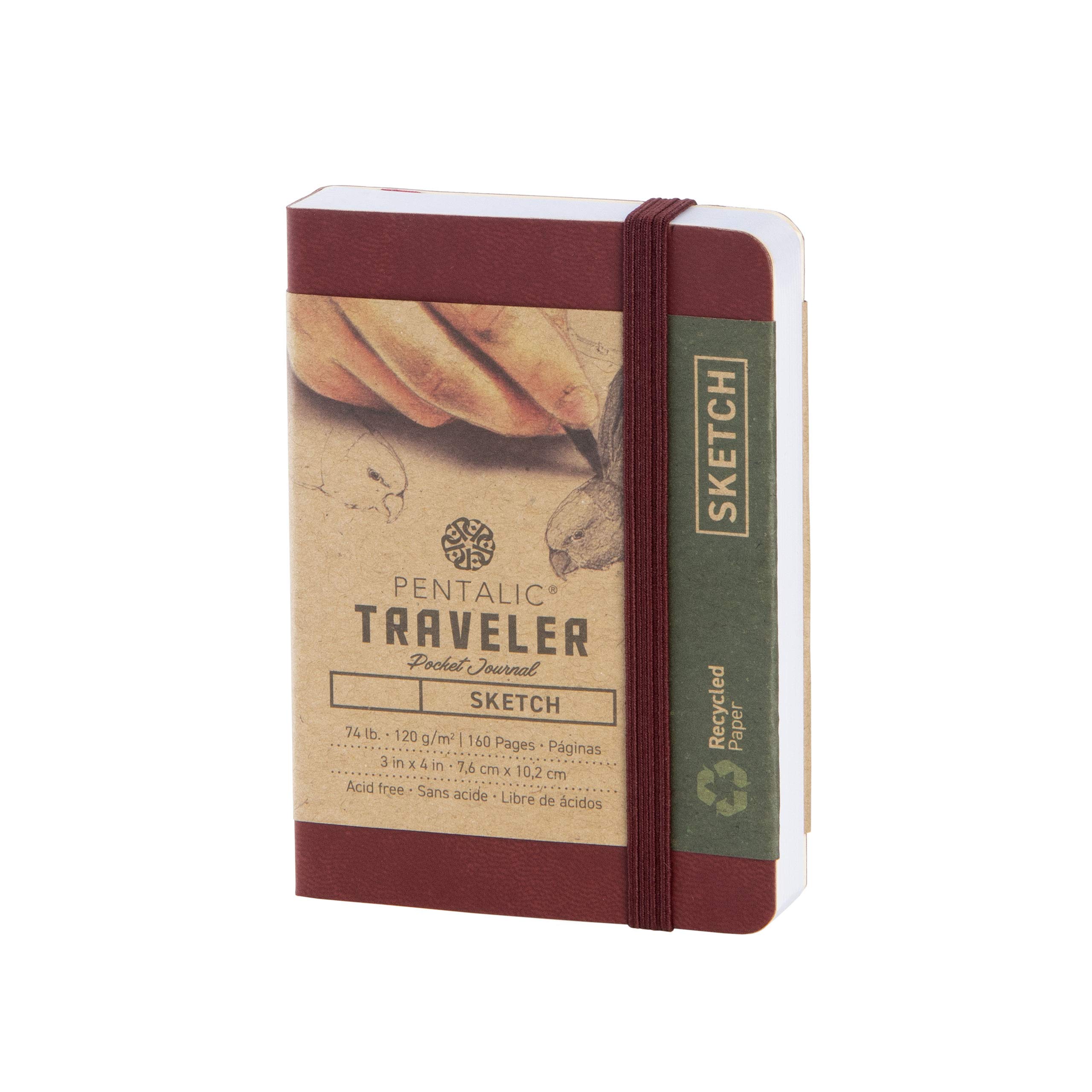 Pentalic Art Traveler Pocket Journal Sketch Book, 4" x 3", Burgundy