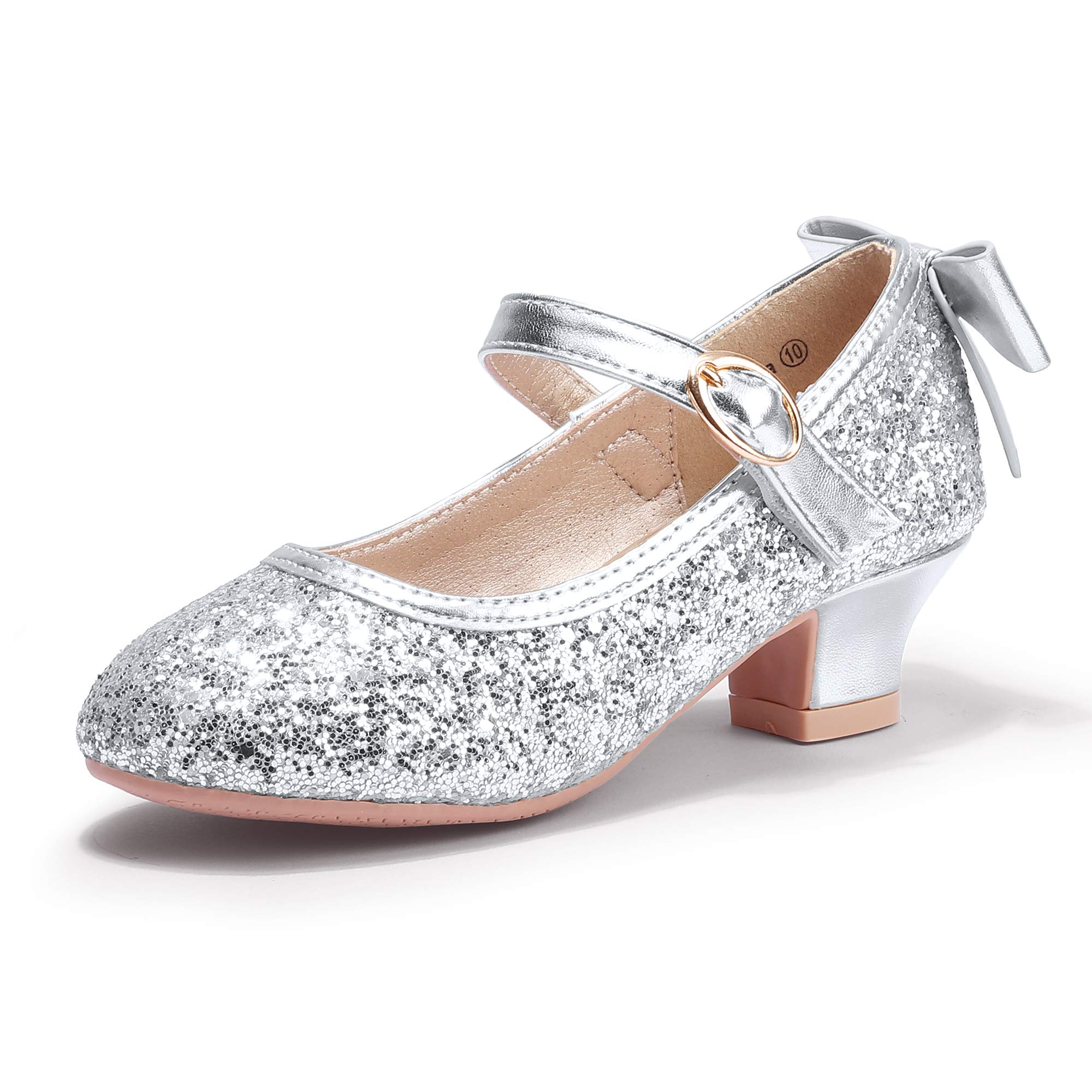 PANDANINJIA Girls Toddler/Little Kid Jada Dress Mary Jane Pumps with Heels Bow Party Wedding Princess Shoes (Silver Sequin, 4 M US Big Kid) Image PANDANINJIA Girls Toddler/Little Kid Jada Dress Mary Jane Pumps with Heels Bow Party Wedding Princess Shoes (Silver Sequin, 4 M US Big Kid) Image