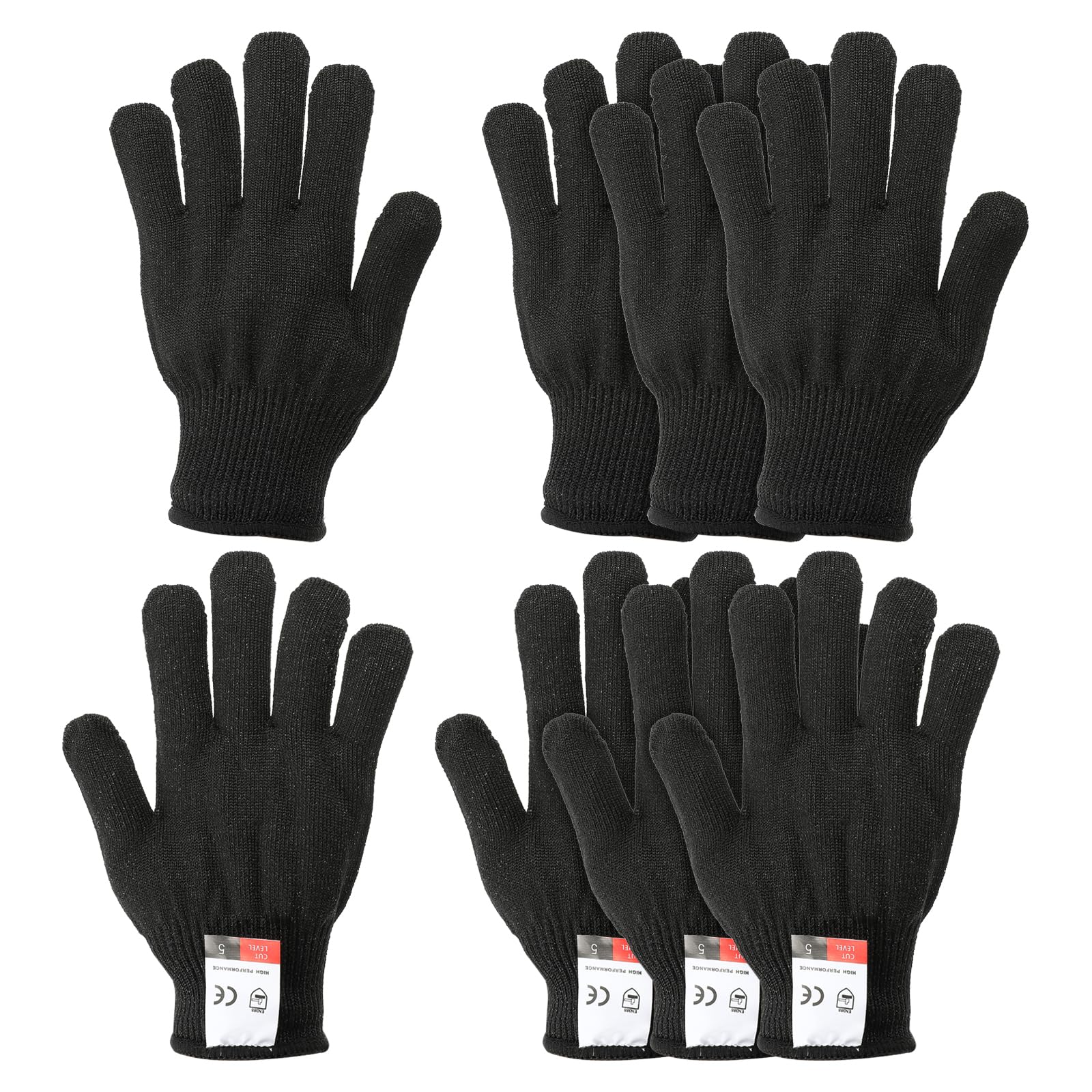 PATIKIL Cut Resistant Gloves, 4 Pair Level 5 Protection Anti Cutting Gloves for Kitchen Wood Carving Working, Large, Black
