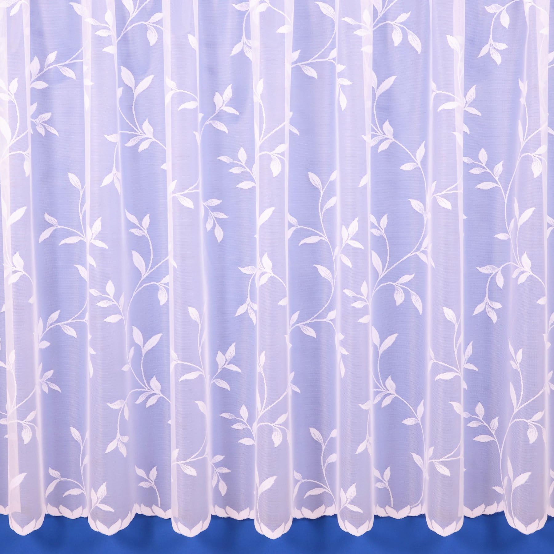 The Textile House Amy Floral Net Curtain - Finished In White - 3 Metres Wide x 48 (121cm) Drop