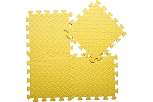 Coolcandy EVA Foam Play Mat, 16 Tiles Colorful Baby Play Mat, Square Kids Playmat with Solid Colored, 0.4" Thickened Interlocking Foam Floor Tiles, Puzzle Play Mat for Baby Lying, Playing (Yellow)