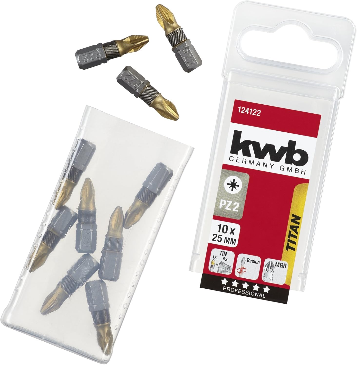 kwb TITAN Bits - 10-Piece PZ 2 Bit Set, 25 mm Length, Bit Box, 1/4" Hex Shank, Universal, Titan Nitrided for Extended Lifespan - Image 4