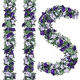 BSMYBO 5Pcs 82 FT Artificial Purple Rose Flower Garland, Faux Silk Rose FGarland, Purple Party Decorations, Lavender Flower Hanging Flower Vines for Backdrop Decoration Tea Party Wedding Birthday