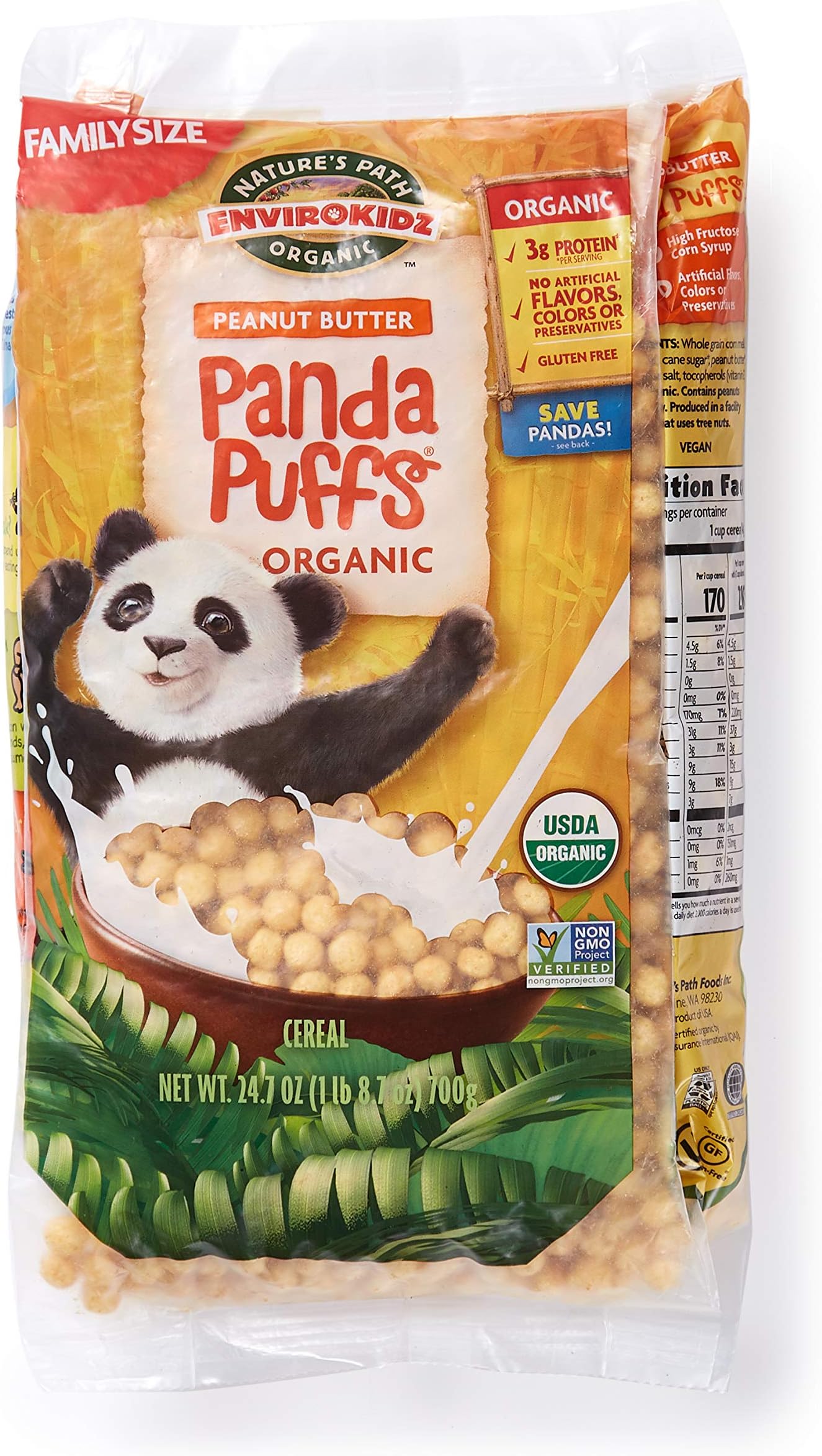 Envirokidz Organic Peanut Butter Panda Puffs Enviropakz, 25 Ounce