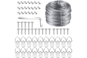Picture Hanging Kit, Listenman D Ring Picture Hangers with Screws, Picture Hanging Wire(100 Feet) and Aluminum Sleeves, Supports up to 30 lb, Included Screwdriver