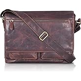 VALENCHI Real Genuine Leather 14" Laptop Messenger Bag/Briefcase For Men & Women (Brown Vintage LB04)