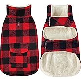 Malier Winter Coat for Dogs - Classic Plaid Fleece Cold Weather Jacket With Pocket, Windproof Warm Vest Clothes for Small Medium Large Dogs (Red, Medium)