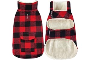 Malier Winter Coat for Dogs - Classic Plaid Fleece Cold Weather Jacket With Pocket, Windproof Warm Vest Clothes for Small Medium Large Dogs (Red, Medium)