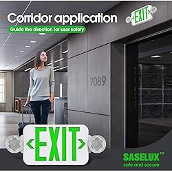 SASELUX Green Led Exit Sign Emergency Light Combo