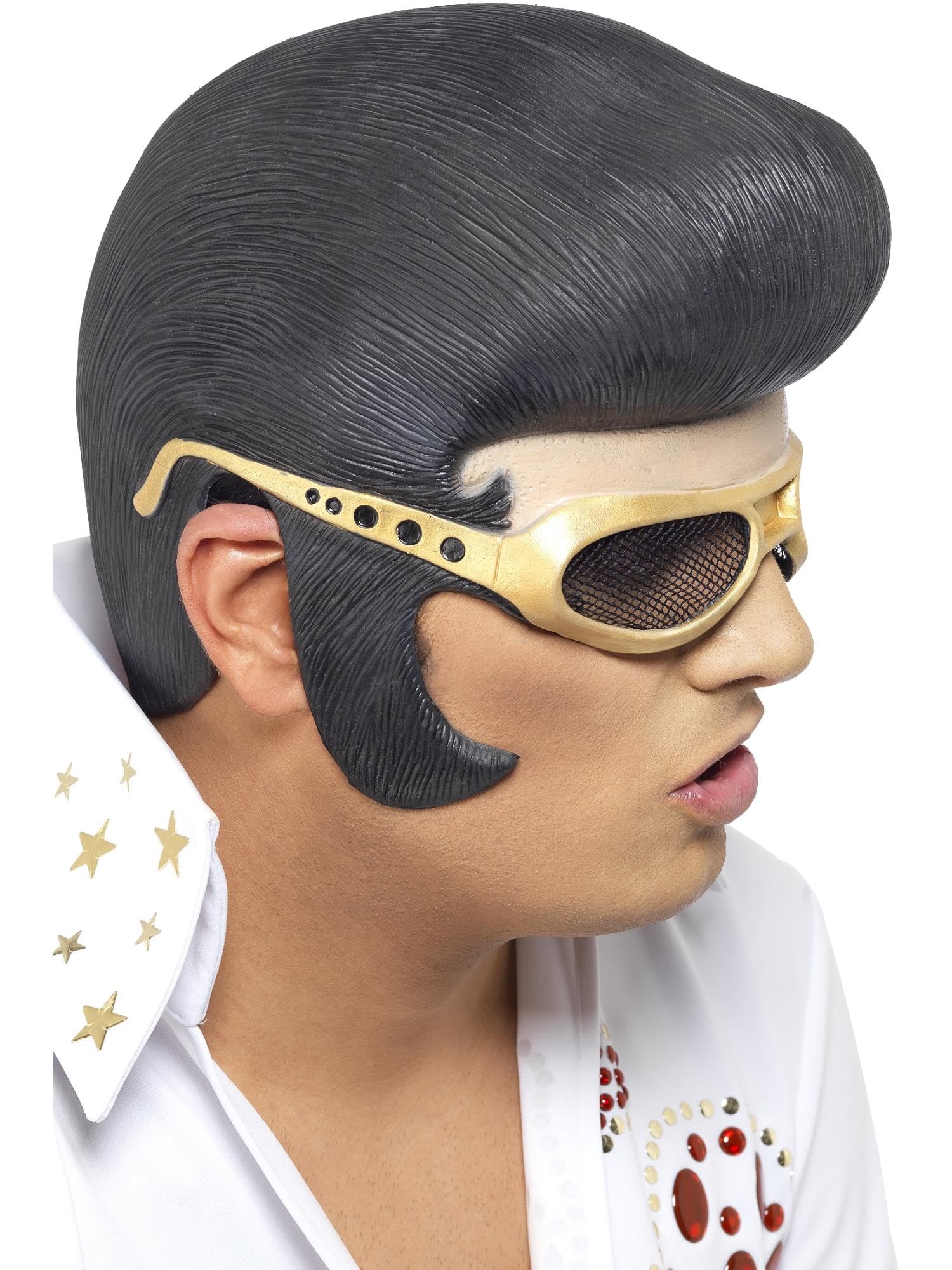 Smiffys Elvis Headpiece in Black for Adults, Hair and Gold Shades, Officially Licensed, Get the Look Instantly with Iconic Headpiece and Shades, Ideal for Fancy Dress Events Halloween