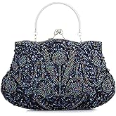 Gets Noble Beaded Sequin Flower Evening Purse Large Clutch Bag Handbag for Women