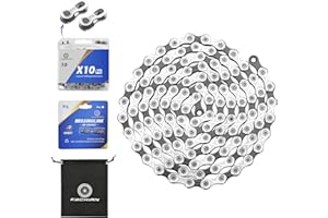 KWCHIAN Bike/E-Bike Chain Kit 8/9/10/11 Speed Chain - Road & Mountain Bicycle Chain for Shimano SRAM Campagnolo -Silver Black(Individually Packaged Quick Link(1 Set, 10 Speed Chain Kit)