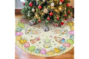 ROVOZAR Easter Tree Skirt Bunny Eggs, Happy Easter Rabbit Gnome Xmas Tree Skirts Mat 36 Inch, Holiday Party Indoor Home Decor
