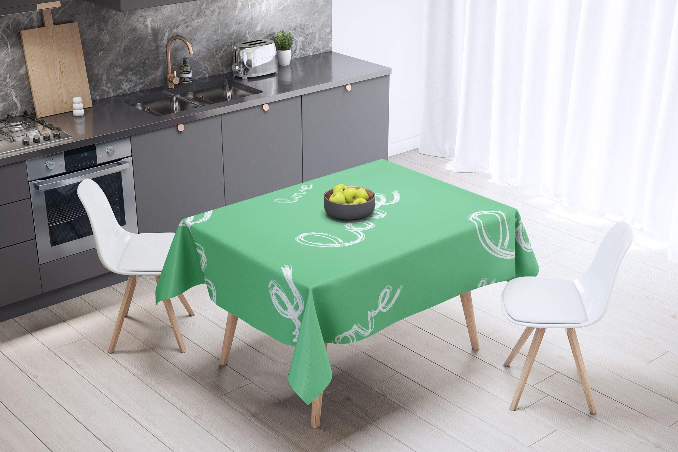 Bonamaison Kitchen Decoration, Tablecloth, Petrol Green, White, 140 x 140 Cm - Designed and Manufactured in Turkey