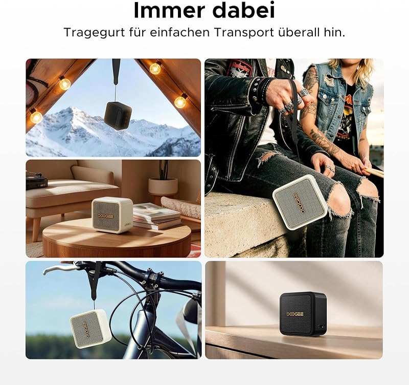 Field Pulse Tragbarer Lautsprecher, Kabellos Koppelbar Lautsprecher über 16 Std Akku, IP67 Staub und Wasserfest, 15W, EQ|BT 5.3, Innen-und Außenlautsprecher mit eingebautem Mikrofon, Schwarz