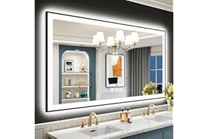 AWANDEE 60x36 Black Framed LED Bathroom Mirror with Lights, Front and Backlit Anti-Fog Lighted Vanity Mirror for Bathroom Wall with 3 Colors, Dimmable, Memory, Shatter-Proof Tempered Glass, ETL Listed