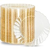 BESTVIP 100 Pieces Gold Glitter Plastic Plates, 6 Inch Disposable Premium Sturdy Gold Dessert Plates, Premium Elegant Fancy Party Supplies for Weddings, Parties and Birthdays