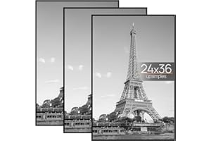 upsimples 24x36 Poster Frame Black 3 Pack, Scratch-Proof Picture Frames 24 x 36 for Photo Gallery - Slide-In Strips, Horizontal or Vertical Wall Mounting