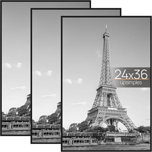 upsimples 24x36 Poster Frame, Easy Slide-In Assembly, Black, 3 Pack | Gallery Wall 24 x 36 Picture Frames Set for Family, Wedding, Christmas, Easy to Change Photos