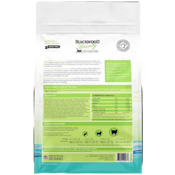 BLACKWOOD BOUNTY DRY CAT FOOD, WHITEFISH & LENTIL RECIPE FOR ALL LIFE STAGES, 2 POUND BAG, HIGH PROTEIN, GRAIN FREE
