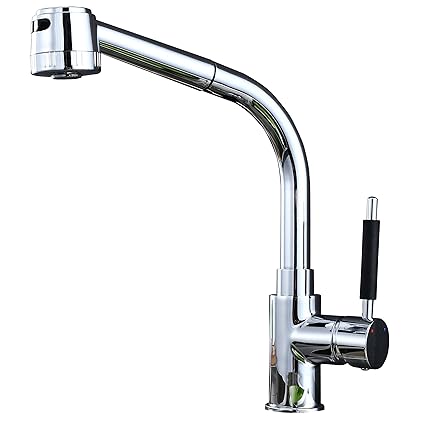 Cavoli 360 Degree Swivel Hot& Cold Mixer Single Handle Kitchen Sink Faucet with Pull Down, Brushed Chrome