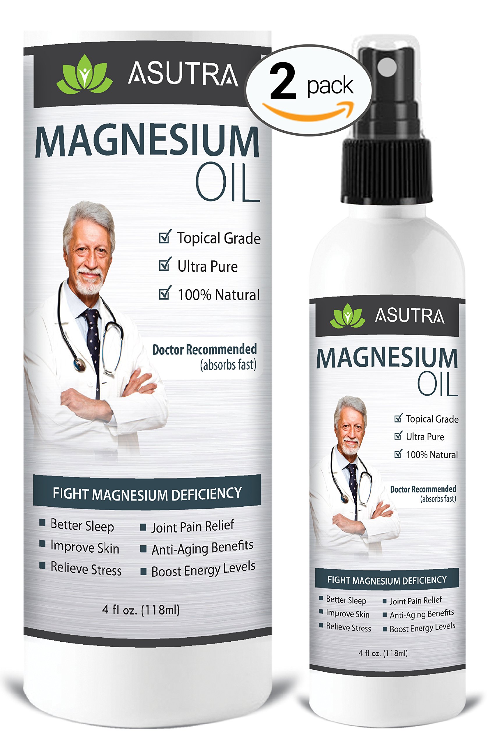 2 Bottle Value Pack Pure Zechstein Magnesium Oil Spray Triple Filtered fo...