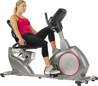 Sunny Health & Fitness Magnetic Recumbent Exercise Bike, Self-Powered Cycling for USB Charging Function with Easy Adjustable Seat and Device Holder | SF-RB4880