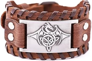 HAQUIL Viking Wiccan Egytian Black Brown Wide Leather Wristband Bracelet Ancient Medieval Jewelry Gift for Men