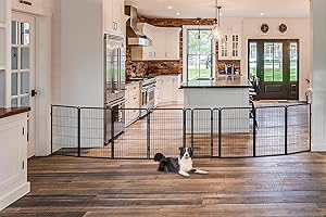 FXW Dog Gate Extra Wide Designed for Indoor Use, Adjustable Width Up to 219-inch Wide (40" H 8 Wire Panels for Medium and Large Dogs), Black