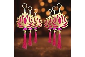 SAJTOX Lotus Hangings for Decoration MDF Floral Wall Hangings for Fastive Decor Temple Pooja Room Gift Ready Packaging (Pack of 6)